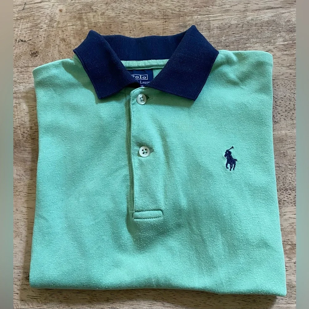 Vintage Polo Ralph Lauren Boys’ Sz 5 Green/Navy Cotton Jersey Polo Shirt‎